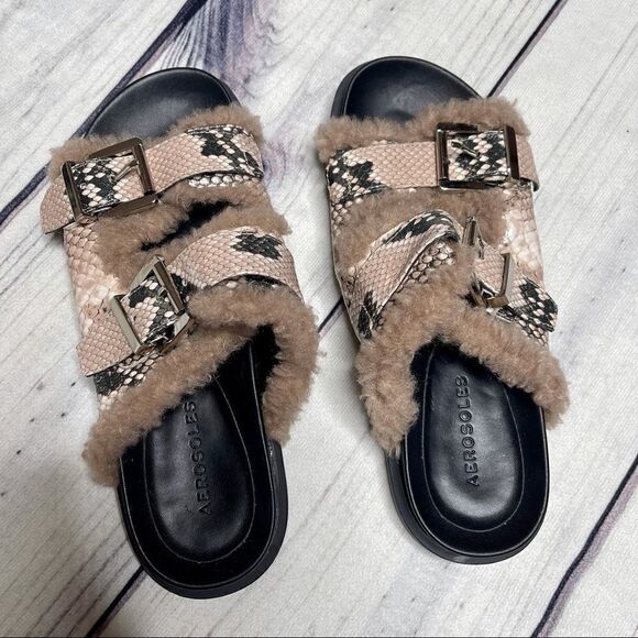 Aerosoles Olivia Snakeskin Platform Sandals Women’s Size 6 Fur Lined - Picture 8 of 9